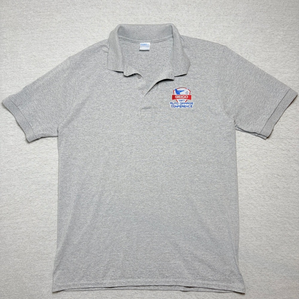 Port & Company Mens Polo Shirt Large Gray GEICO 2011 Auto Damage Conference Logo